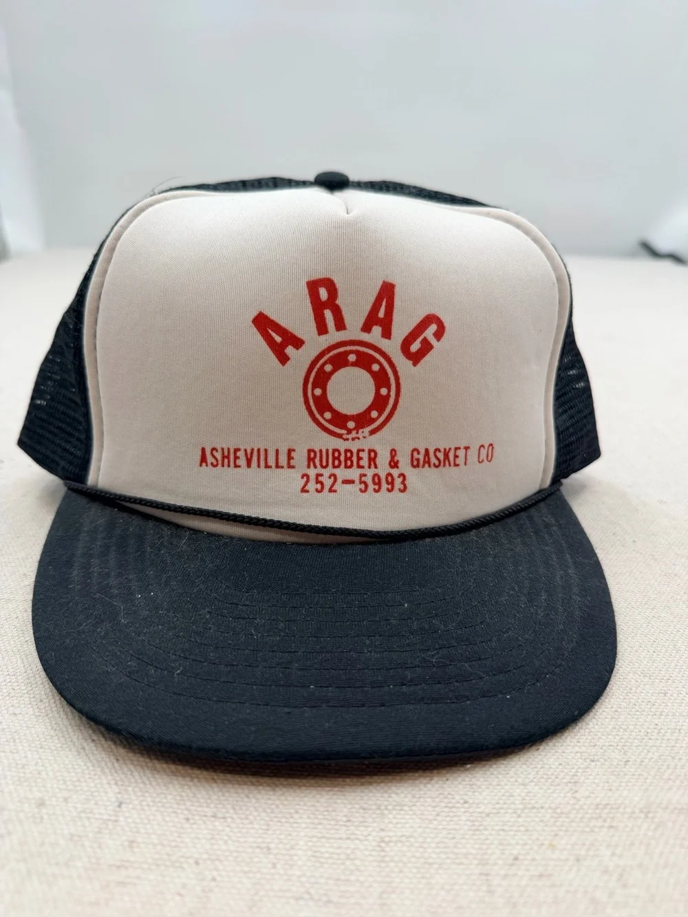 Vintage Arag Black & White Trucker Hat - Asheville Rubber & Gasket Co.